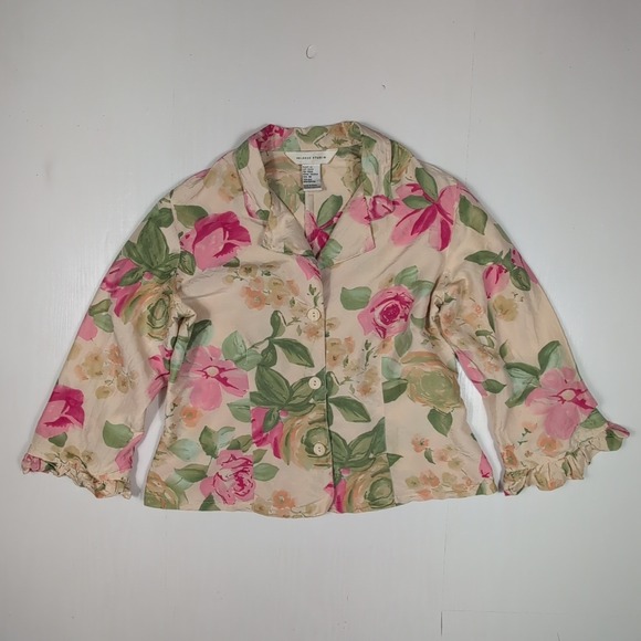 Melrose Studio Jackets & Blazers - Vintage Melrose Studio Silk Cotton Floral Blazer Jacket Pink Green Rose Size 8
